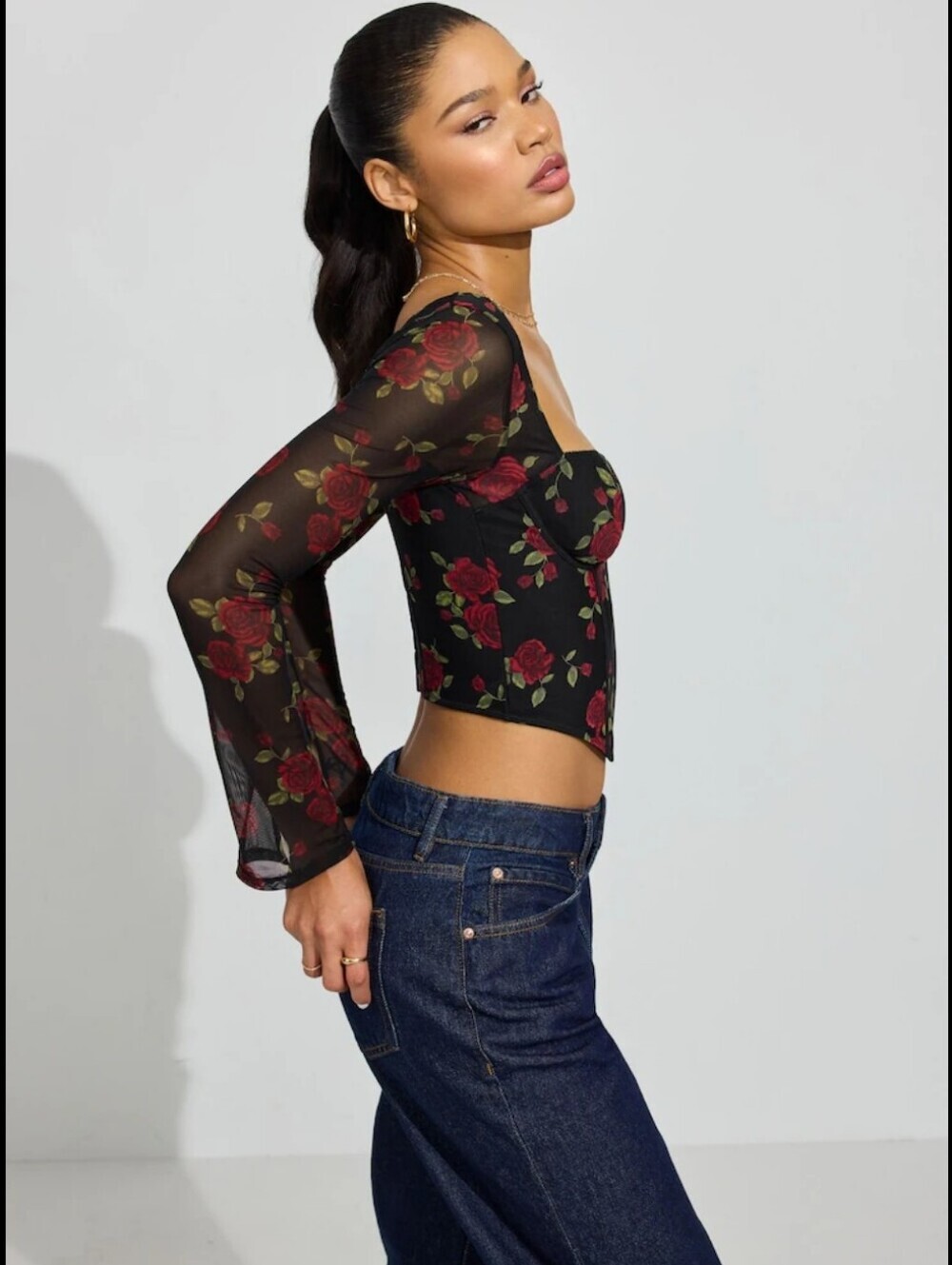 Garage Aria Bustier Corset Top Floral Red rose women’s Small cropped goth grunge